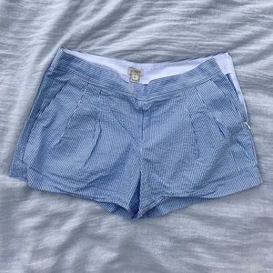 Pleated J. Crew blue and white shorts